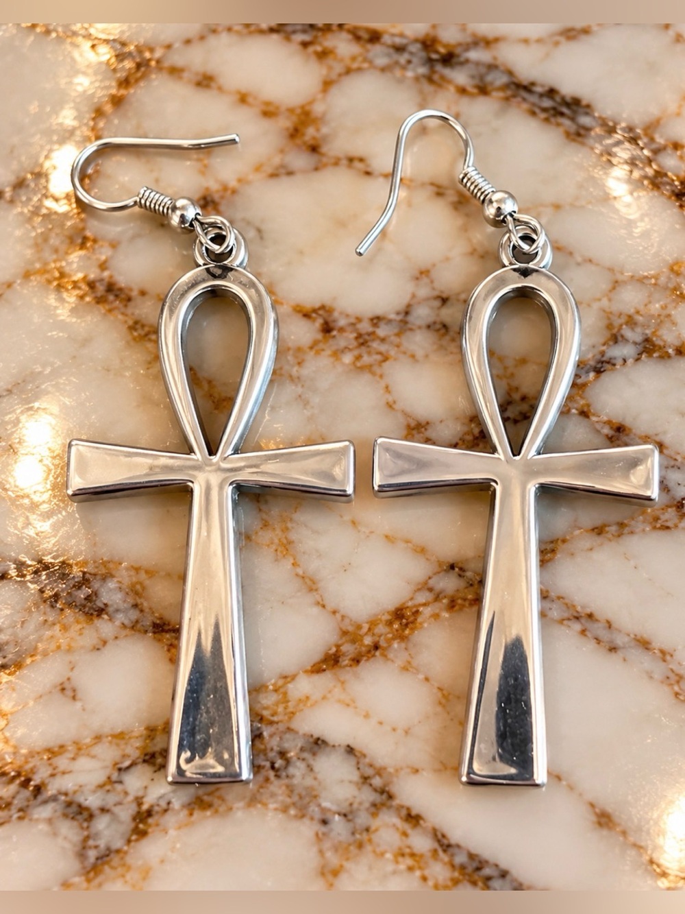 Ankh Earrings Egyptian Cross Dangle Earrings 2 Inch